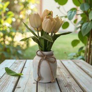 Cream Tulip Arrangement in White Vase